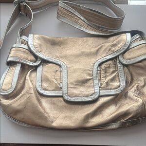 Y2K Pierre Hardy Leather Metallic Gold w/Silver Line Women's Crossbody/ Tote Bag